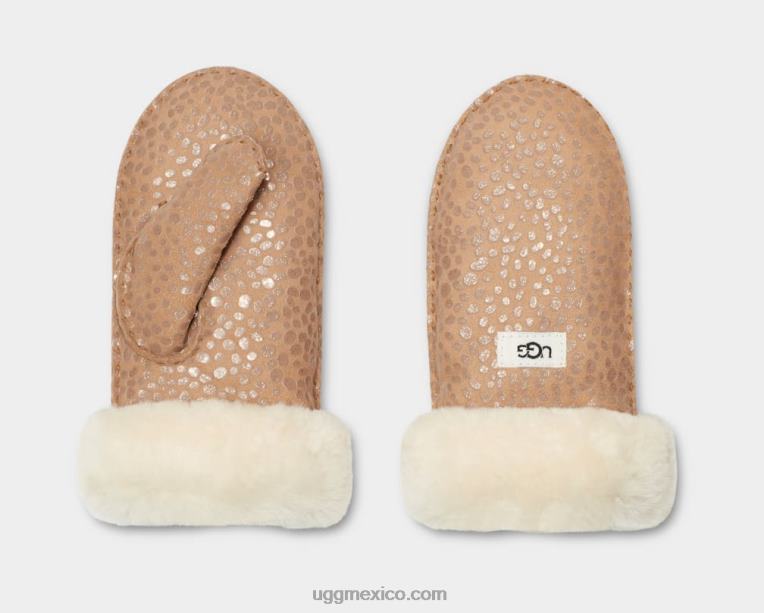 Castaño punto brillante 00NF251 UGG niños manopla de piel de cordero con lunares brillantes