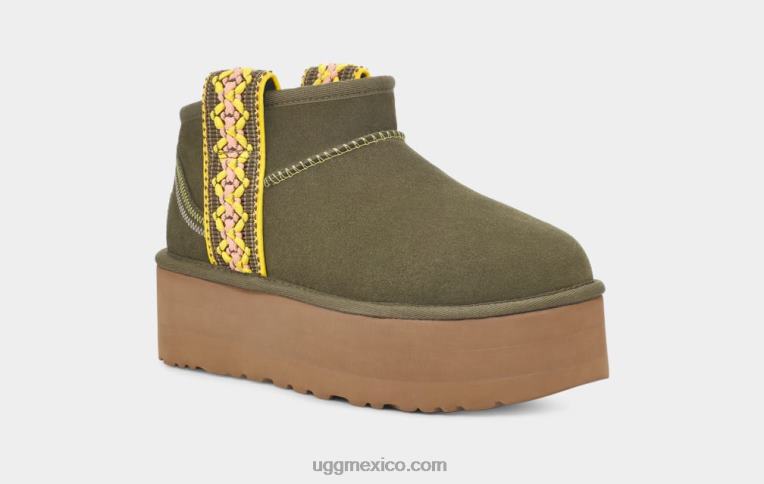 aceituna quemada 00NF658 UGG mujer plataforma ultra mini trenza clásica