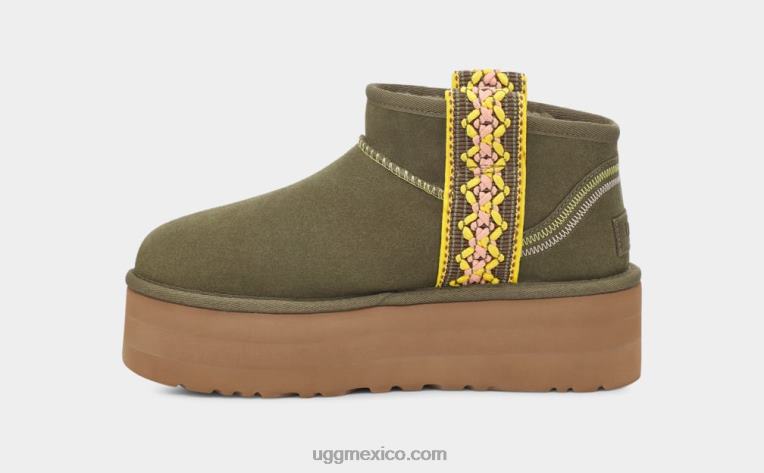 aceituna quemada 00NF658 UGG mujer plataforma ultra mini trenza clásica