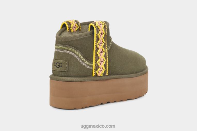 aceituna quemada 00NF658 UGG mujer plataforma ultra mini trenza clásica