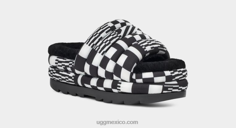 blanco negro 00NF59 UGG mujer tobogán de cuadros maxi