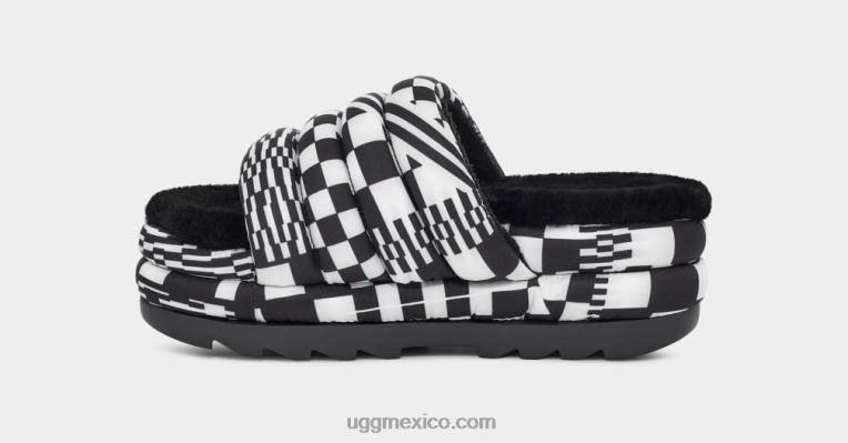 blanco negro 00NF59 UGG mujer tobogán de cuadros maxi