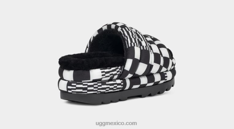 blanco negro 00NF59 UGG mujer tobogán de cuadros maxi