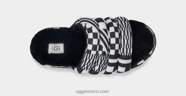 blanco negro 00NF59 UGG mujer tobogán de cuadros maxi