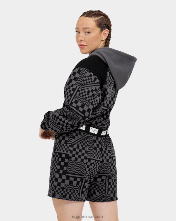 carbón/cheques negros 00NF1236 UGG mujer cuadros de sudadera con capucha cortos mallory