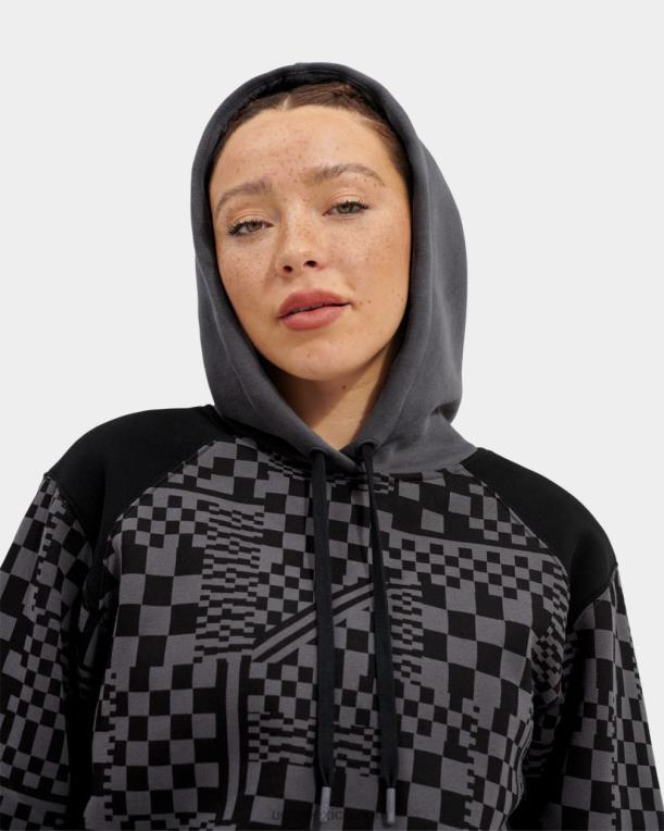 carbón/cheques negros 00NF1236 UGG mujer cuadros de sudadera con capucha cortos mallory