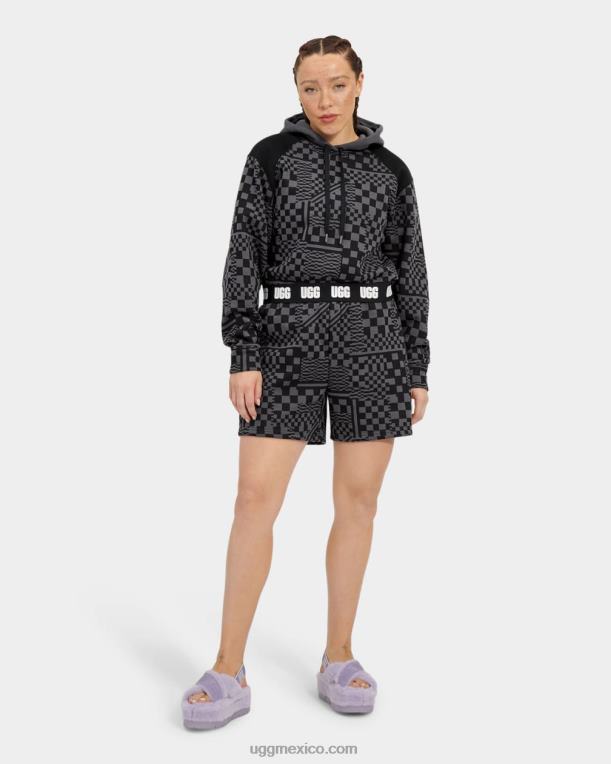 carbón/cheques negros 00NF1236 UGG mujer cuadros de sudadera con capucha cortos mallory