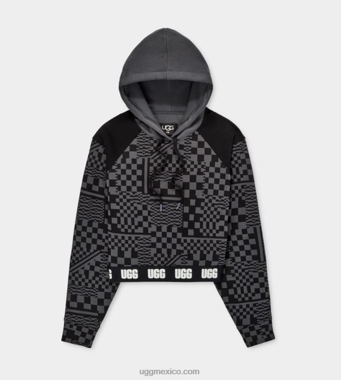carbón/cheques negros 00NF1236 UGG mujer cuadros de sudadera con capucha cortos mallory