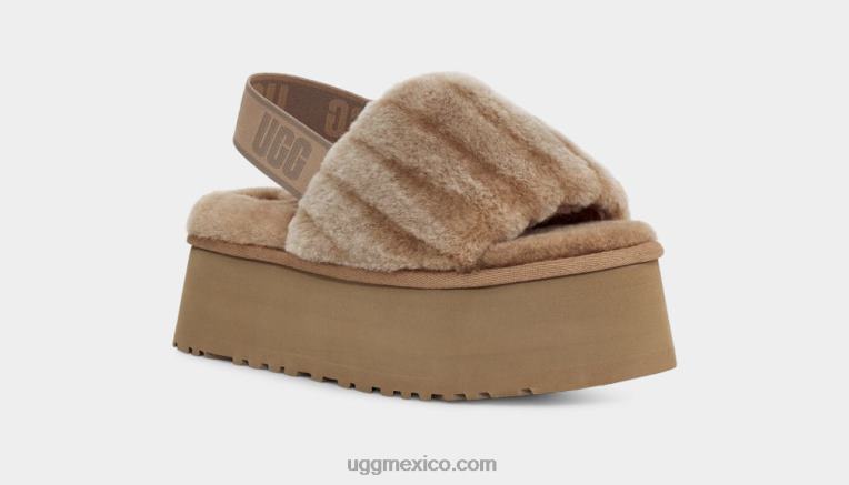 castaña 00NF55 UGG mujer chanclas disco sherpa de pana