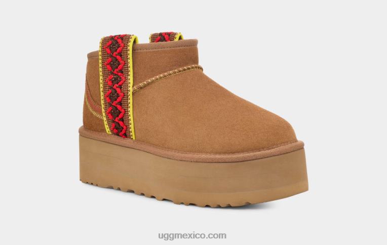 castaña 00NF656 UGG mujer plataforma ultra mini trenza clásica