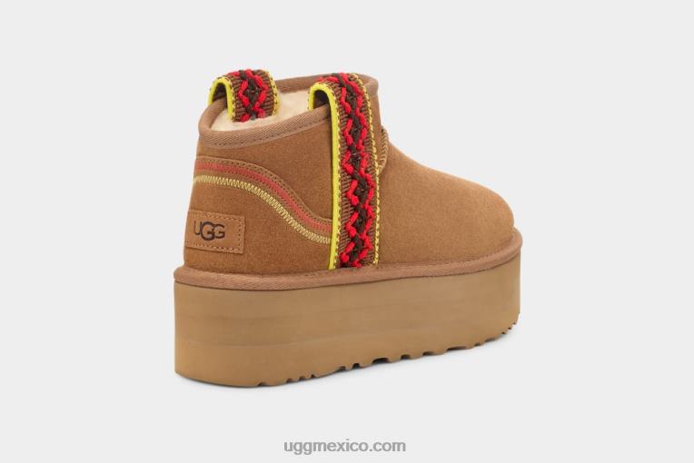 castaña 00NF656 UGG mujer plataforma ultra mini trenza clásica
