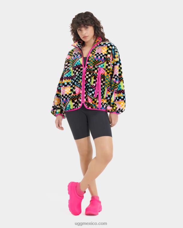 cheques múltiples negros 00NF182 UGG mujer chamarra de piel sintética con estampado de cuadros marlene