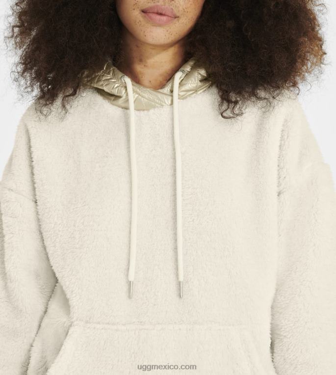 crema/oro 00NF1373 UGG mujer sudadera con capucha sherpa loyra metalizada