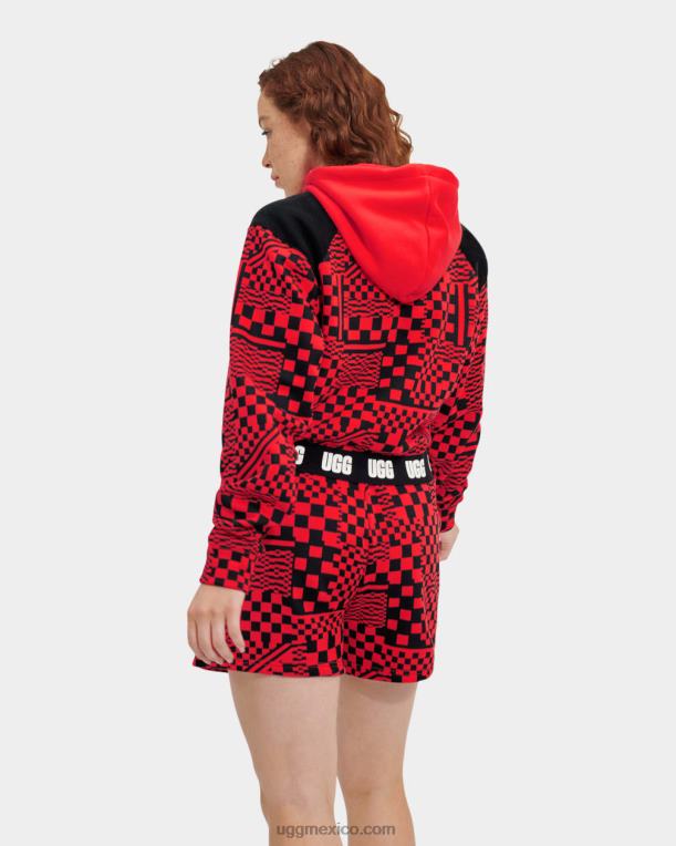 encendido/cheques negros 00NF1237 UGG mujer cuadros de sudadera con capucha cortos mallory