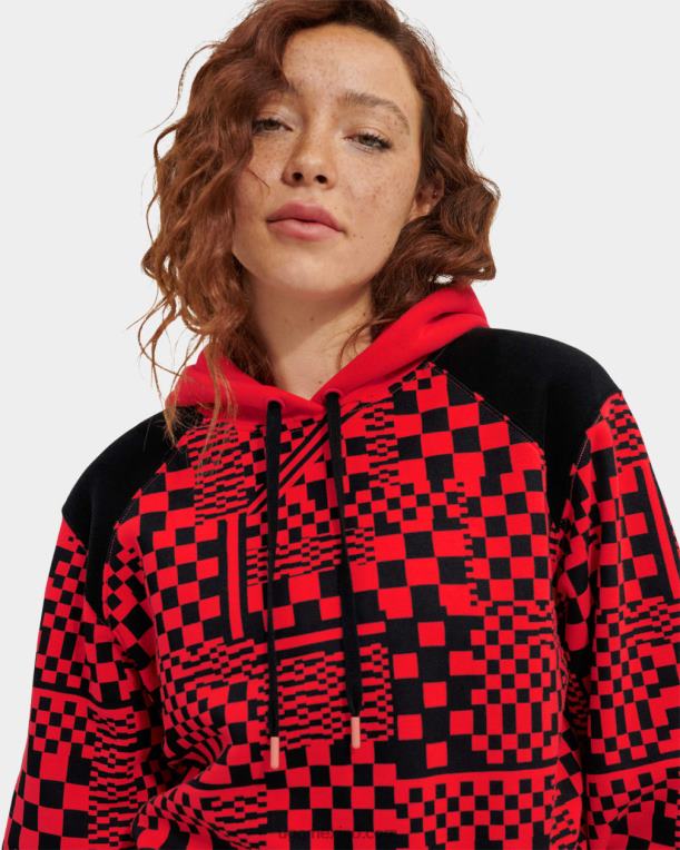 encendido/cheques negros 00NF1237 UGG mujer cuadros de sudadera con capucha cortos mallory
