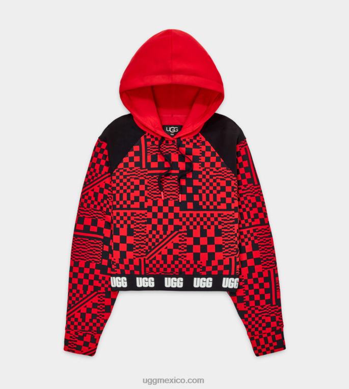 encendido/cheques negros 00NF1237 UGG mujer cuadros de sudadera con capucha cortos mallory