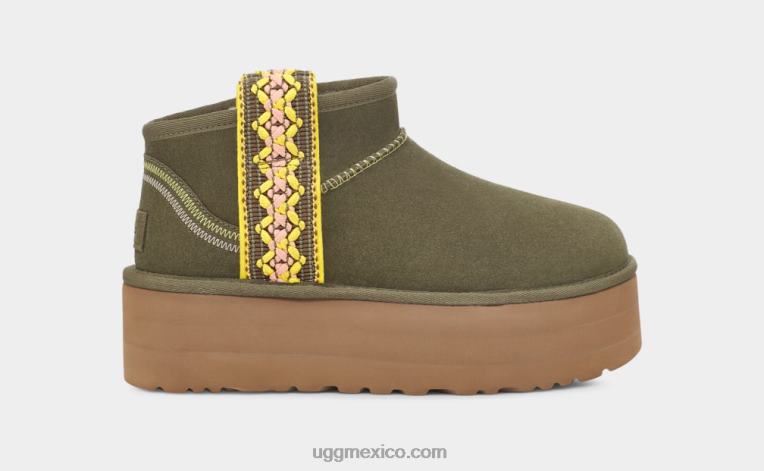 aceituna quemada 00NF658 UGG mujer plataforma ultra mini trenza clásica