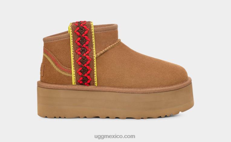 castaña 00NF656 UGG mujer plataforma ultra mini trenza clásica