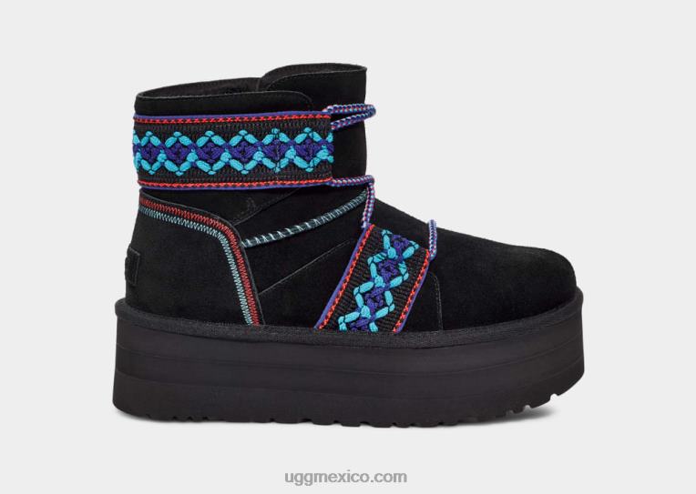 negro 00NF654 UGG mujer plataforma trenzada clásica mini ii