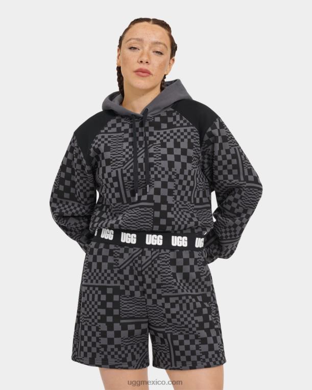 carbón/cheques negros 00NF1236 UGG mujer cuadros de sudadera con capucha cortos mallory