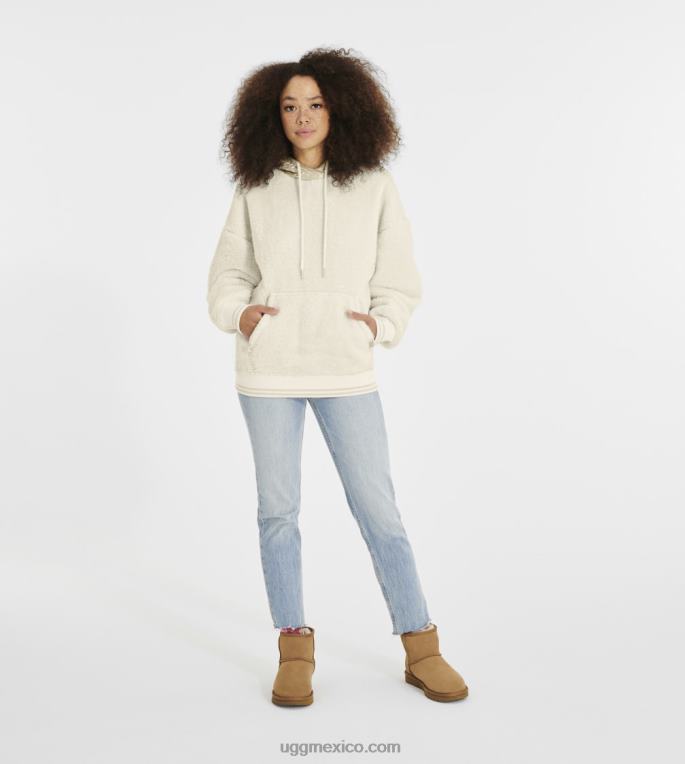 crema/oro 00NF1373 UGG mujer sudadera con capucha sherpa loyra metalizada