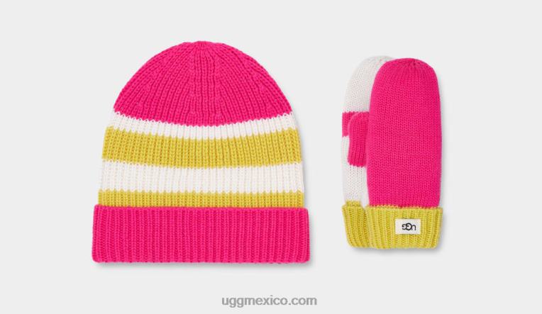 rosa neón multicolor 00NF1764 UGG niños conjunto de gorro y guantes color block