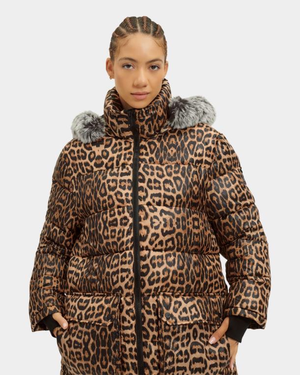 leopardo 00NF1178 UGG mujer chamarra acolchada de largo medio Ozzy