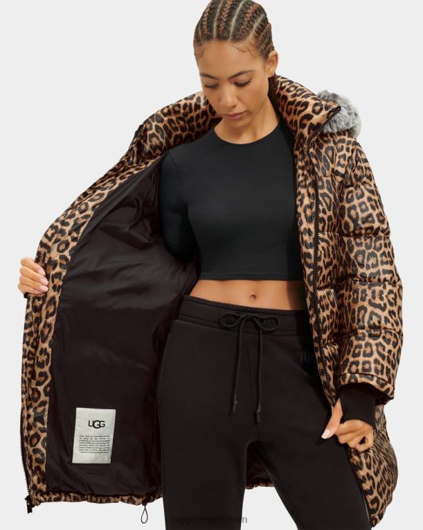 leopardo 00NF1178 UGG mujer chamarra acolchada de largo medio Ozzy