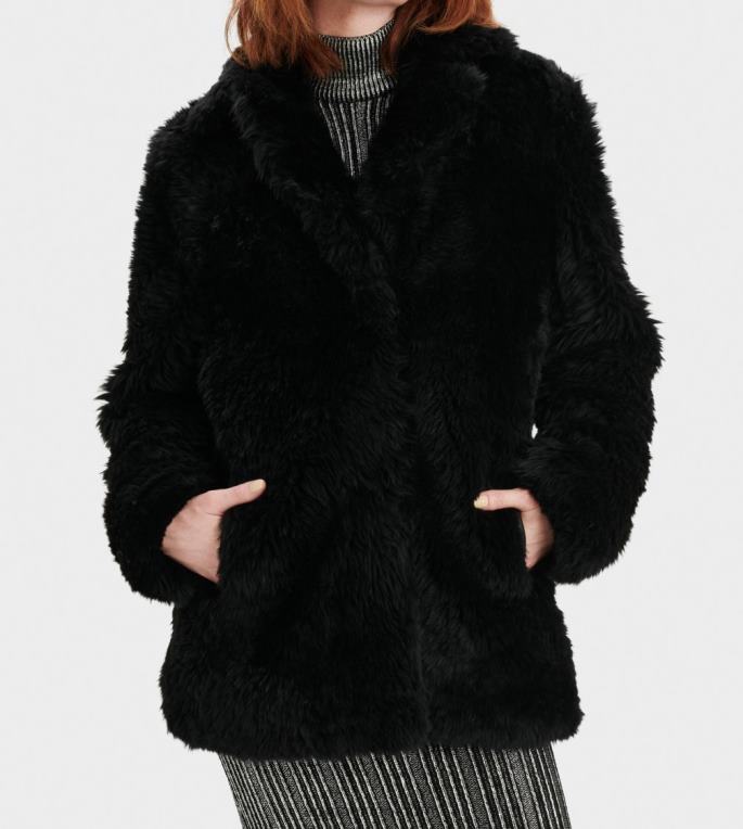 negro 00NF1172 UGG mujer abrigo corto de piel de oveja lianna