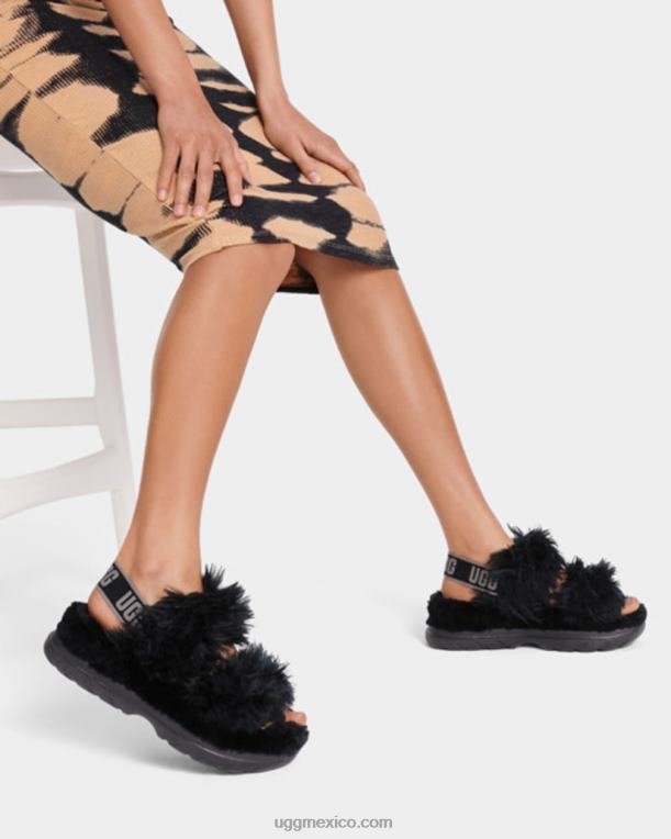 negro 00NF740 UGG mujer sandalia de azúcar de pelusa