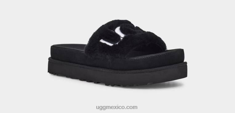 negro 00NF829 UGG mujer tobogán de pelo latón