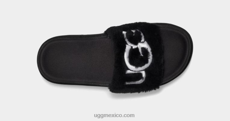 negro 00NF829 UGG mujer tobogán de pelo latón