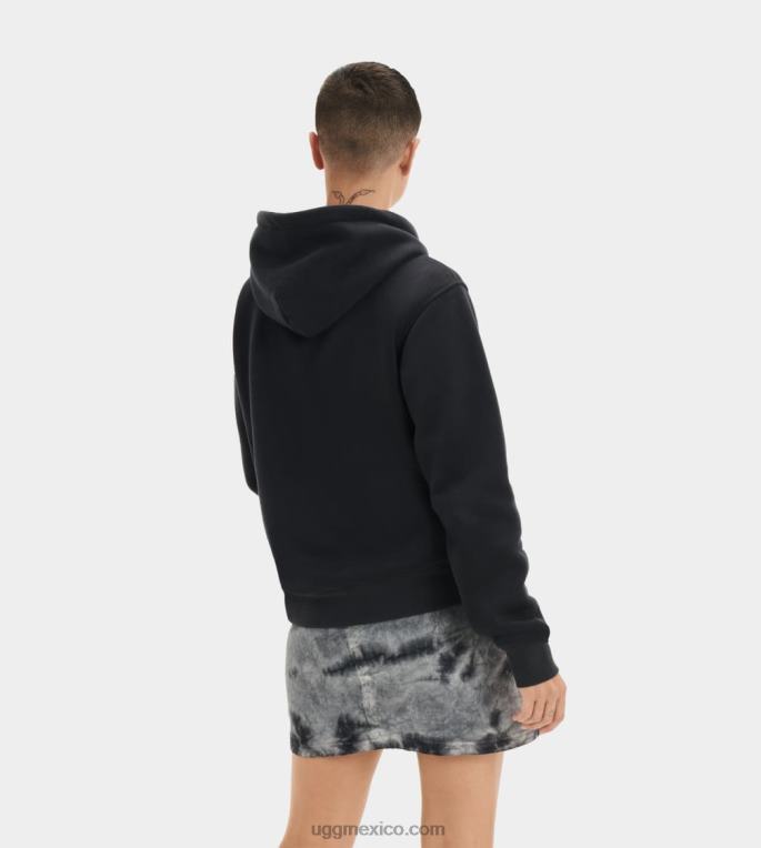 negro 00NF903 UGG mujer sudadera con capucha y logo fuzzy