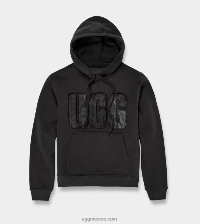 negro 00NF903 UGG mujer sudadera con capucha y logo fuzzy