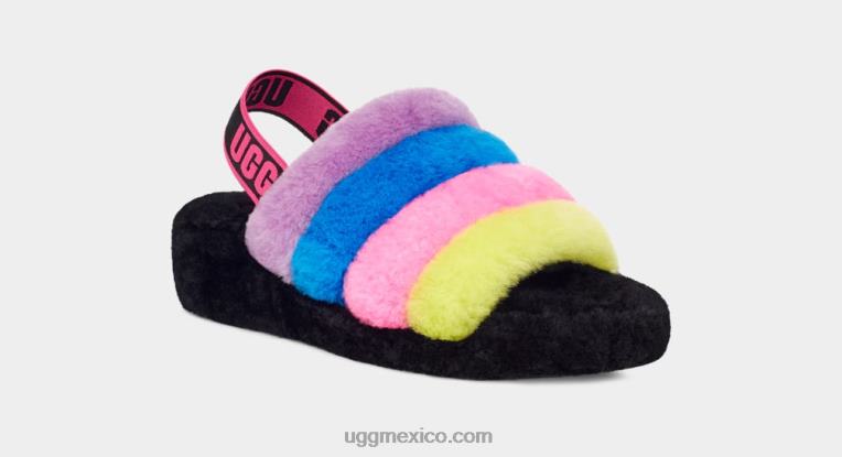 negro/rosa chicloso multi 00NF846 UGG mujer pelusa sí rayas deslizantes