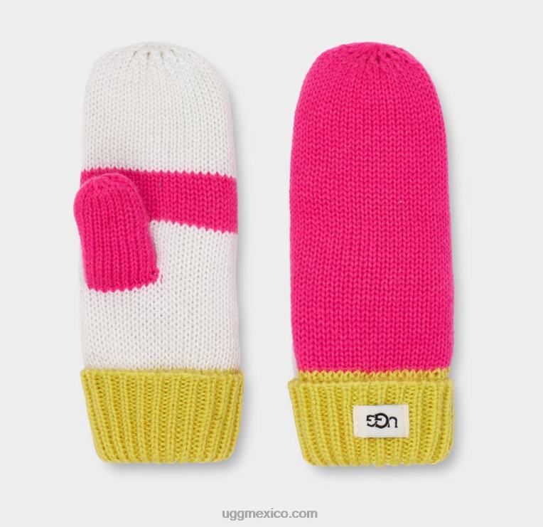 rosa neón multicolor 00NF1764 UGG niños conjunto de gorro y guantes color block